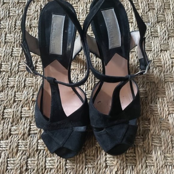Michael Kors black suede back high heel platform peeptoe slingback sandals - Picture 1 of 7